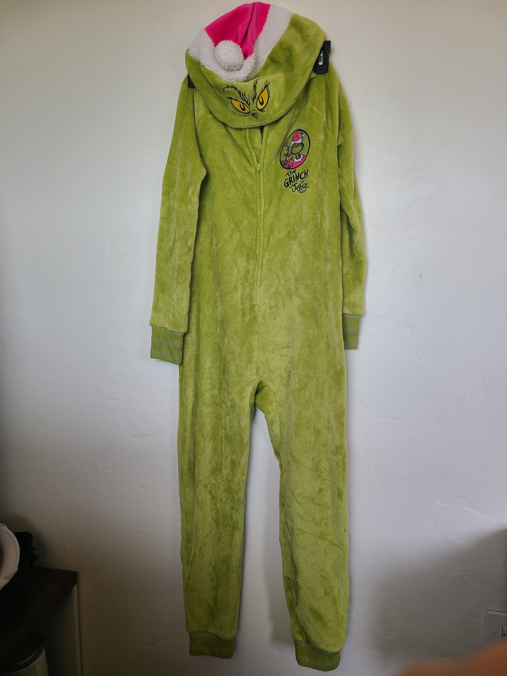 Unisex Grinch Plush Hooded Footie - Green